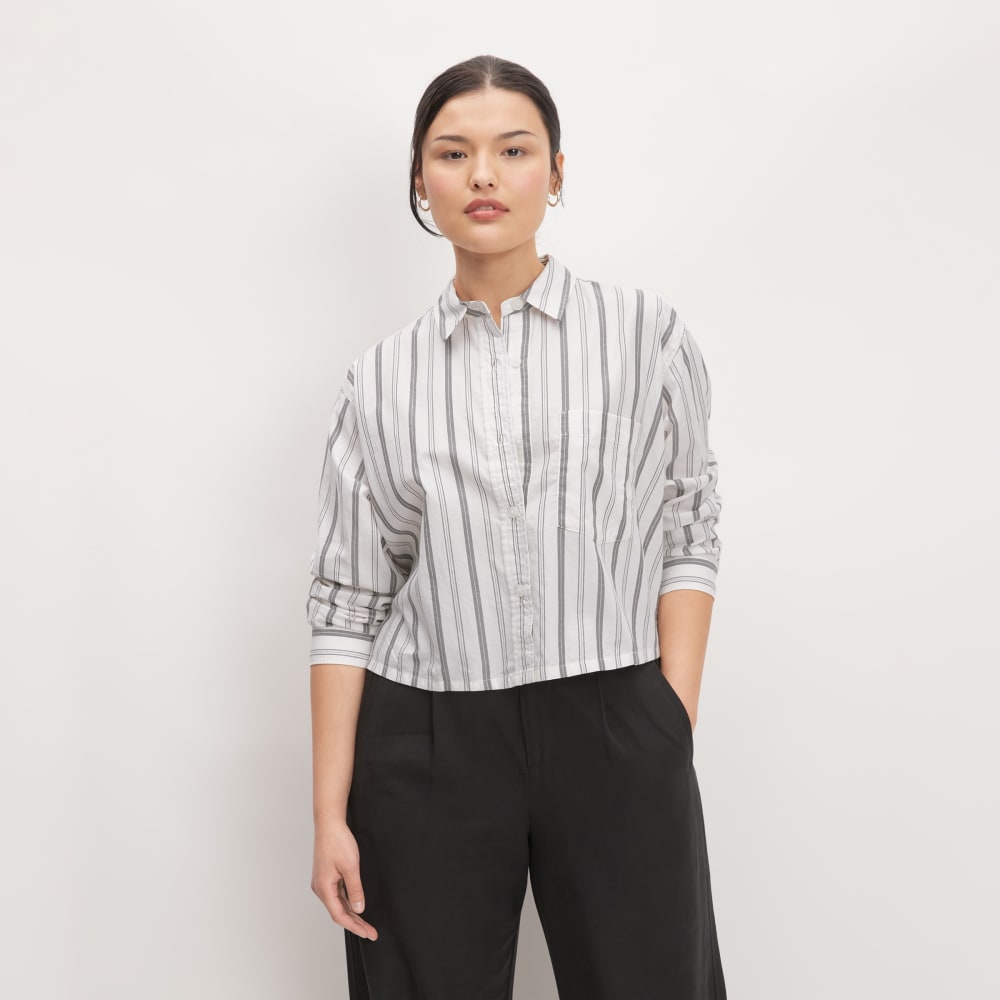 The Way-Short Shirt in Silky Cotton | Bone / Black
