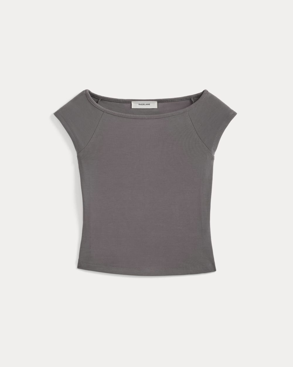Boatneck Cap-Sleeve Top in Butterknit | Charcoal Grey