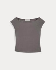 Boatneck Cap-Sleeve Top in Butterknit | Charcoal Grey