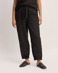 The Linen Pull-On Barrel Pant | Black