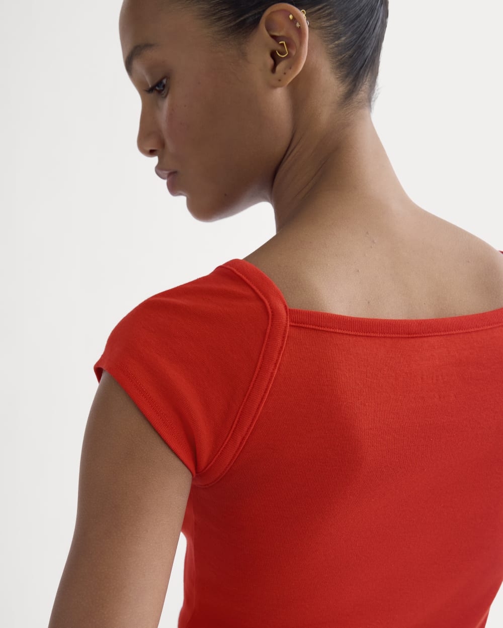 RetroSoft Cotton Square-Neck Tee | Fiery Red