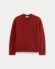 V-Neck Sweater in Extrafine Luxe Merino | Berry Red