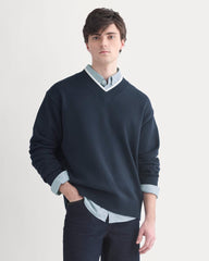 Relaxed V-Neck Sweater in Everyday Cotton | Deep Navy
