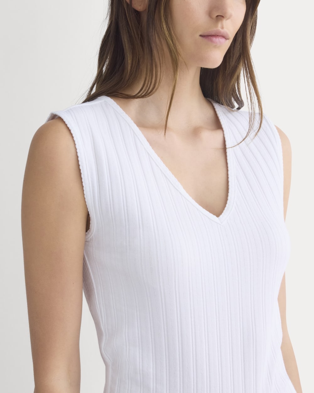 V-Neck Tank in Pointelle | White