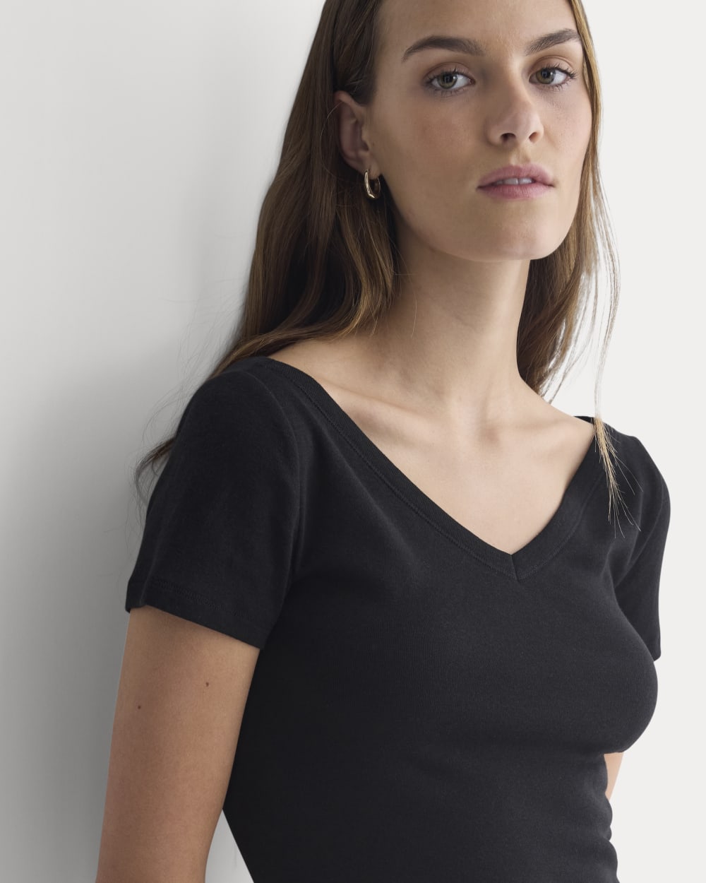 Tissue Short-Sleeve V-Neck Top | Black