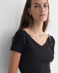 Tissue Short-Sleeve V-Neck Top | Black