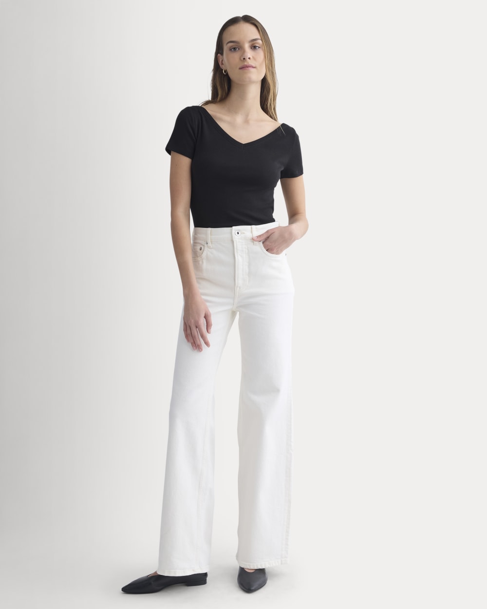 Tissue Short-Sleeve V-Neck Top | Black