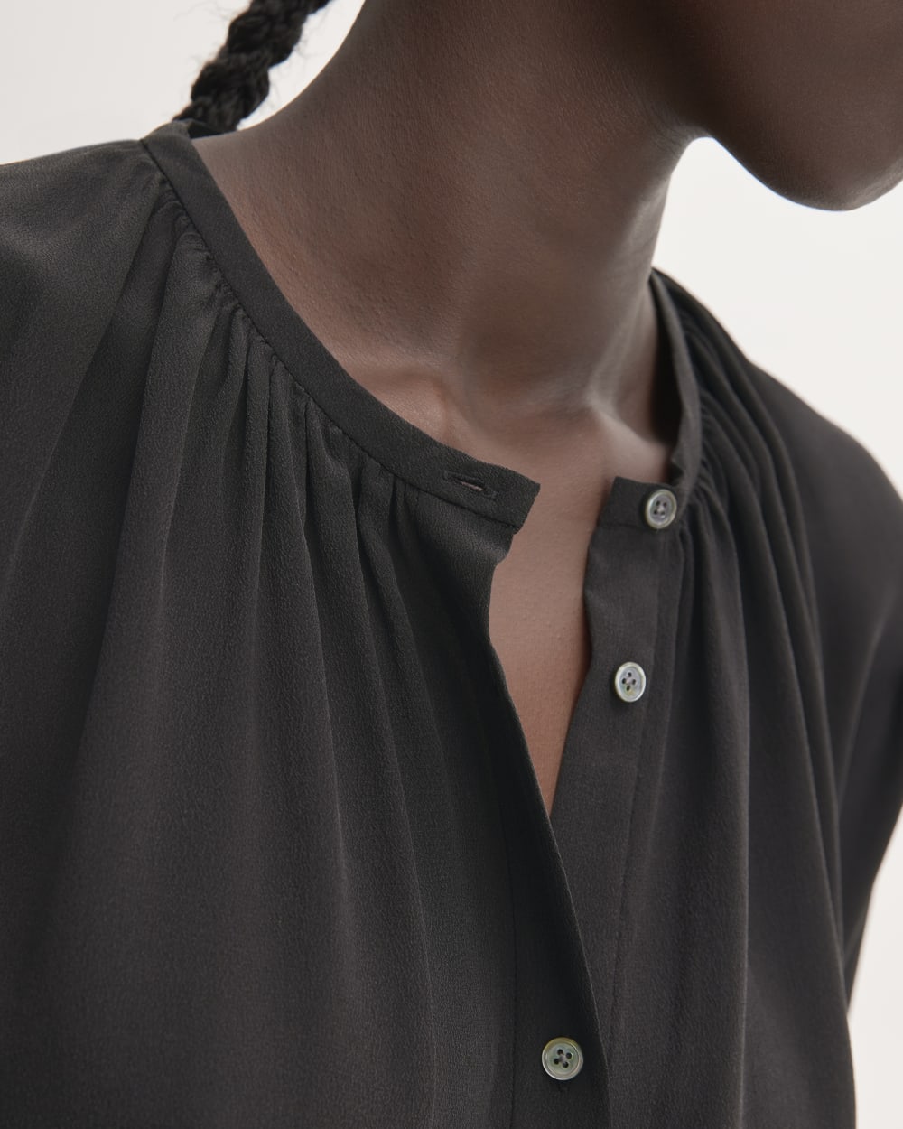The Washable Clean Silk Shirred Blouse | Black