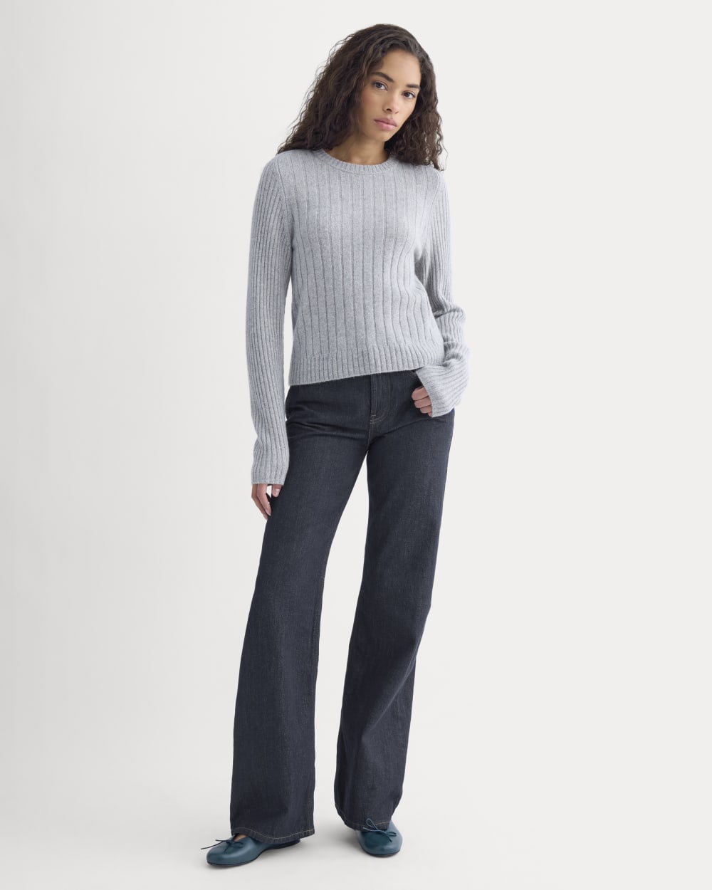 Mix Ribbed Crew in Cashmere | Light Heather Grey