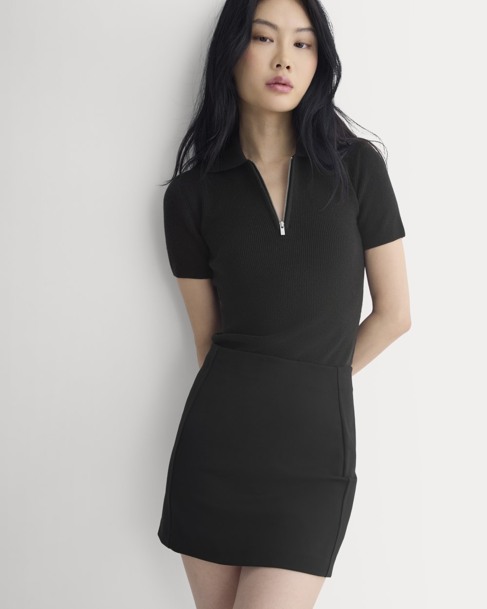 Knit Quarter-Zip Polo | Black