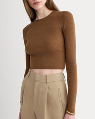 The Cropped Crew Top in Ultrafine Merino | Heathered Toffee