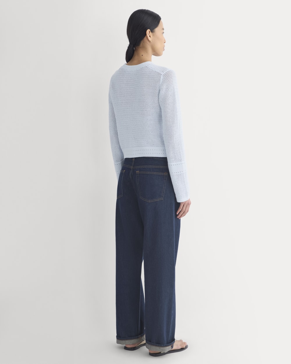 Open Knit Long-Sleeve Crew in Everyday Cotton | Skywriting