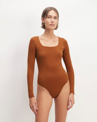 The Long-Sleeve Supima® Square-Neck Bodysuit | Honey | Thong