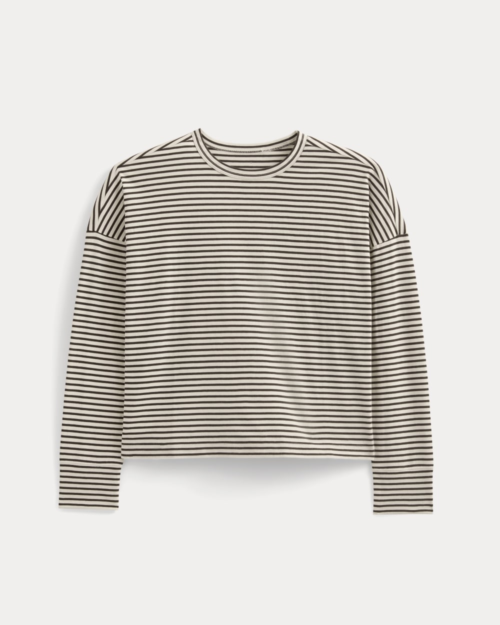 Oversized Boxy Crew in Essential Cotton | Bone / Pirate Black Stripe