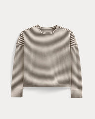 Oversized Boxy Crew in Essential Cotton | Bone / Pirate Black Stripe