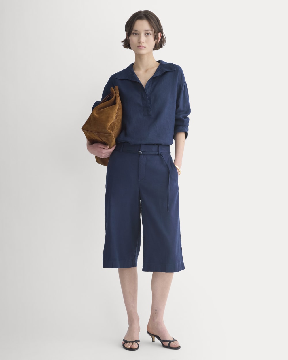 Popover Shirt in Linen | Navy