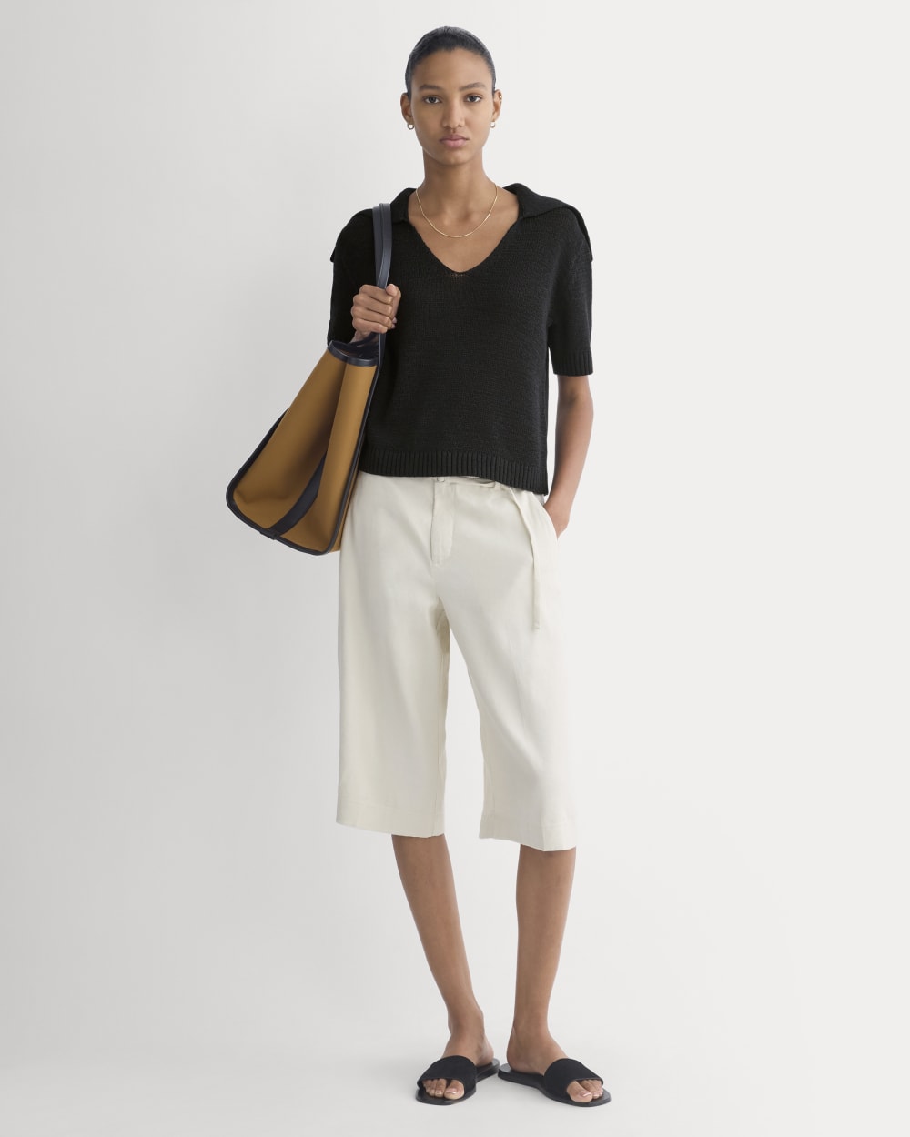 Open Collar Polo | Black