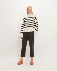 The Felted Merino Funnel-Neck Pullover | Black / Bone