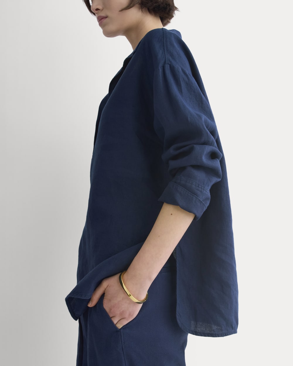 Popover Shirt in Linen | Navy