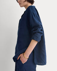 Popover Shirt in Linen | Navy