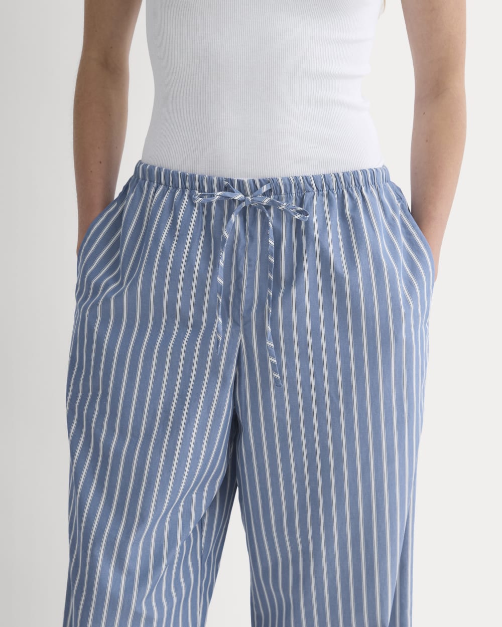 Wide-Leg Drawstring Pant in Washed Poplin | Dutch Blue / Bone