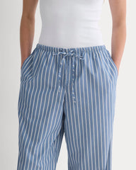 Wide-Leg Drawstring Pant in Washed Poplin | Dutch Blue / Bone