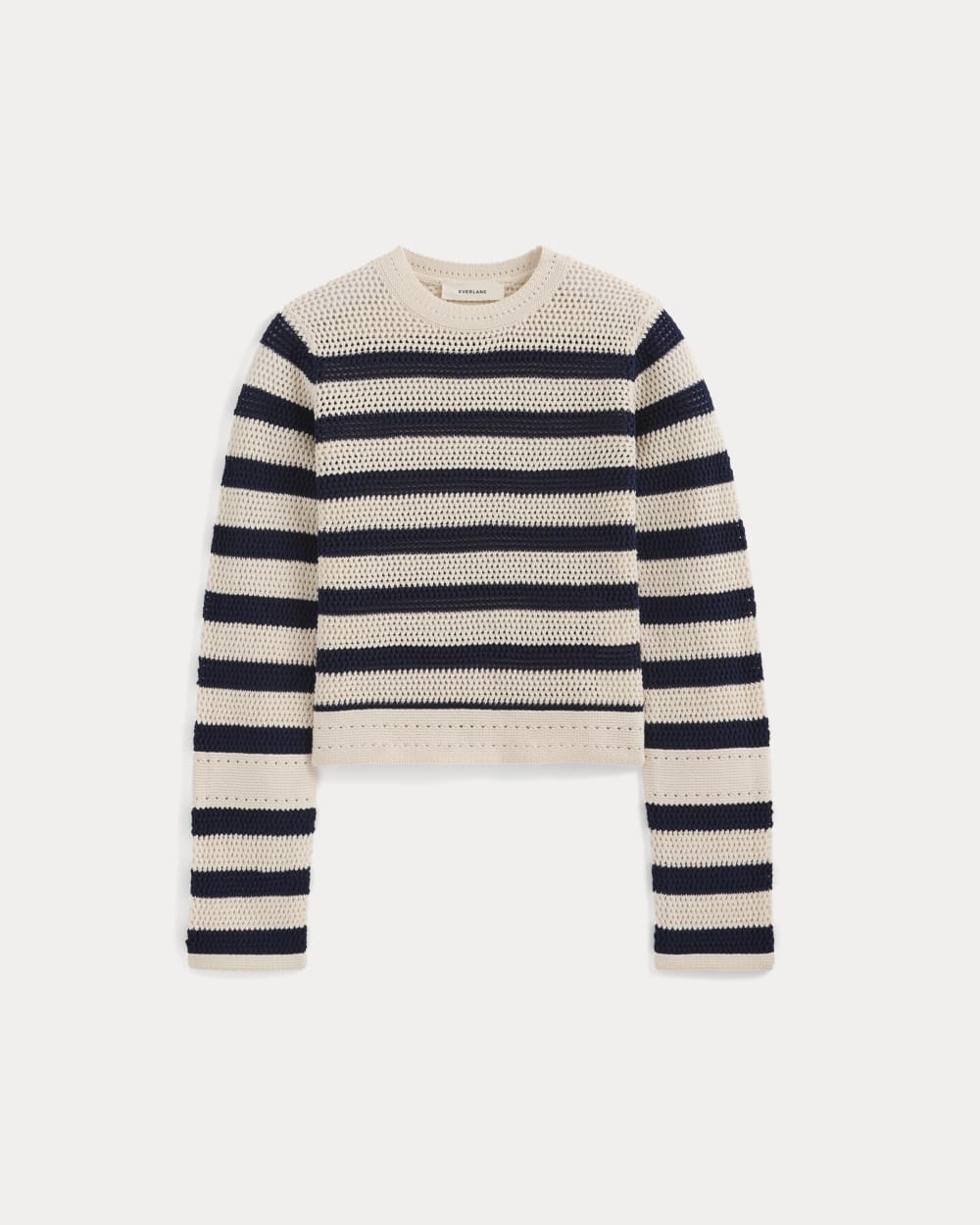 Open Knit Long-Sleeve Crew in Everyday Cotton | Canvas / Navy
