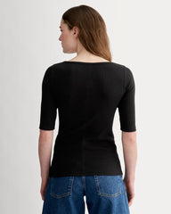 The Luxe Rib Scoop-Neck Tee | Black