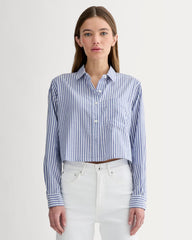 The Way-Short Shirt in Silky Cotton | Bone / Mazarine Blue
