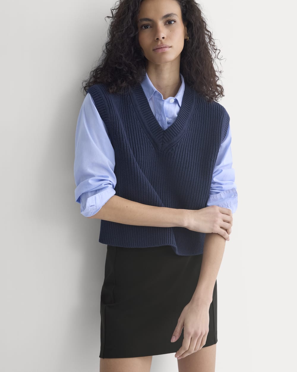 Ribbed V-Neck Vest in Everyday Cotton | Navy