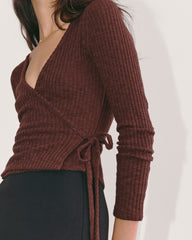The Cozy Rib Wrap Top | Dark Mahogany