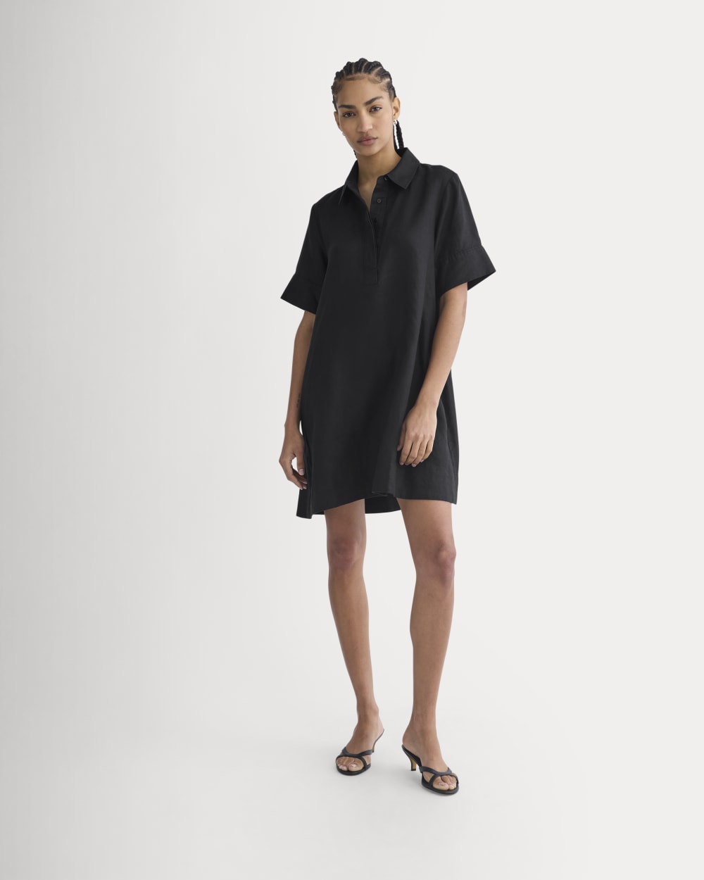 Mini Popover Shirtdress in Linen | Black
