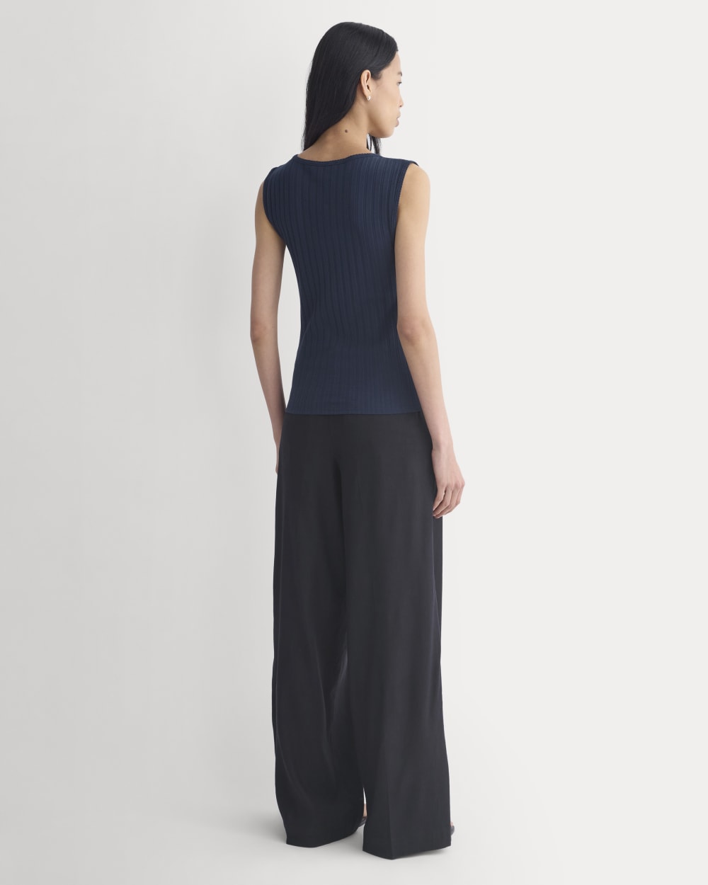 V-Neck Tank in Pointelle | Deep Navy