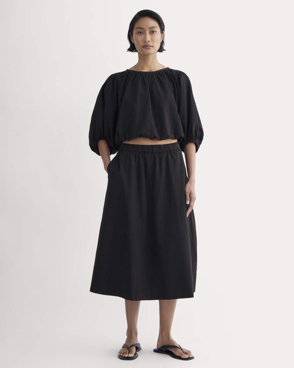 The Gauze Puff-Sleeve Top | Black
