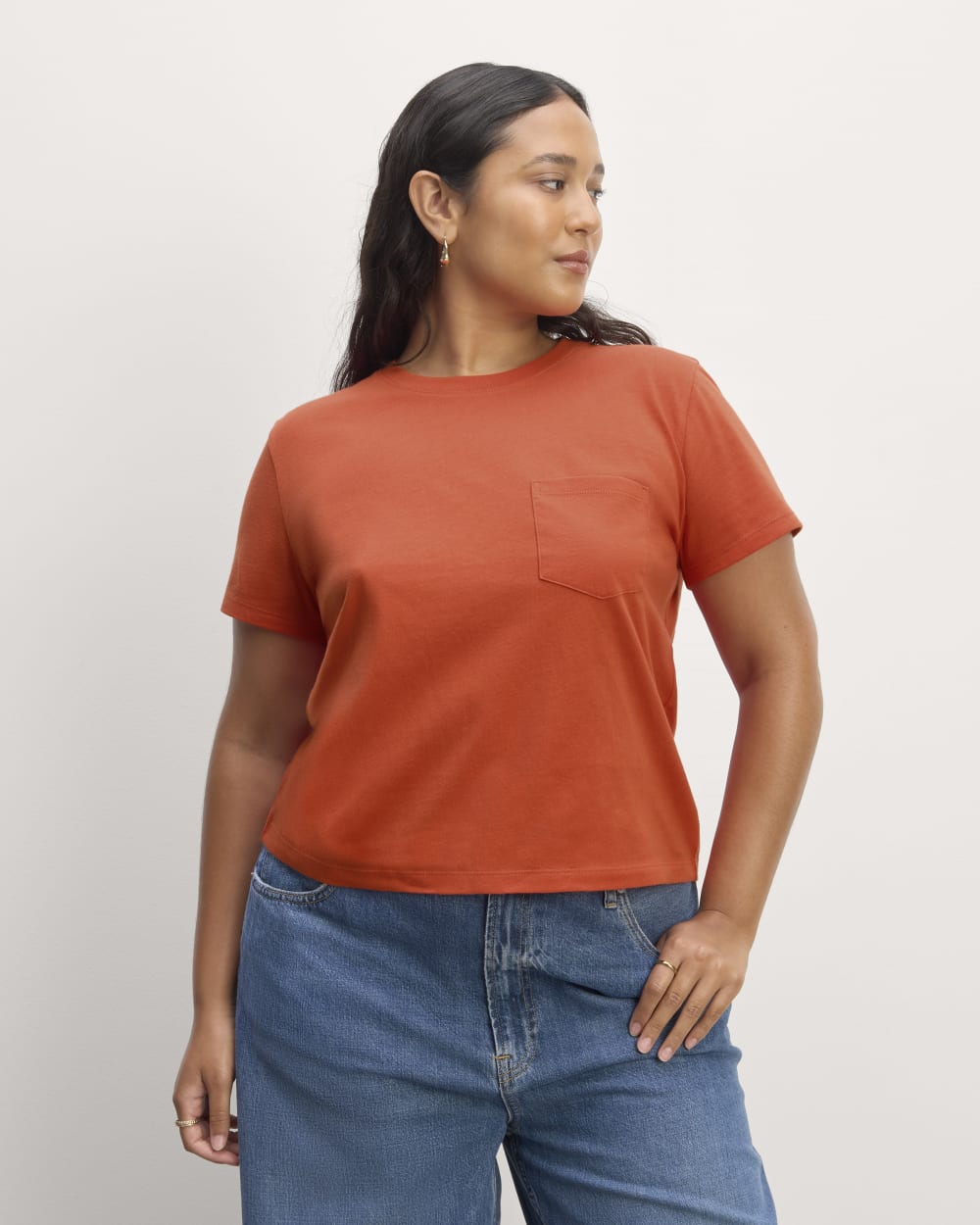 The Box-Cut Tee in Essential Cotton | Poppy Red | Pocket