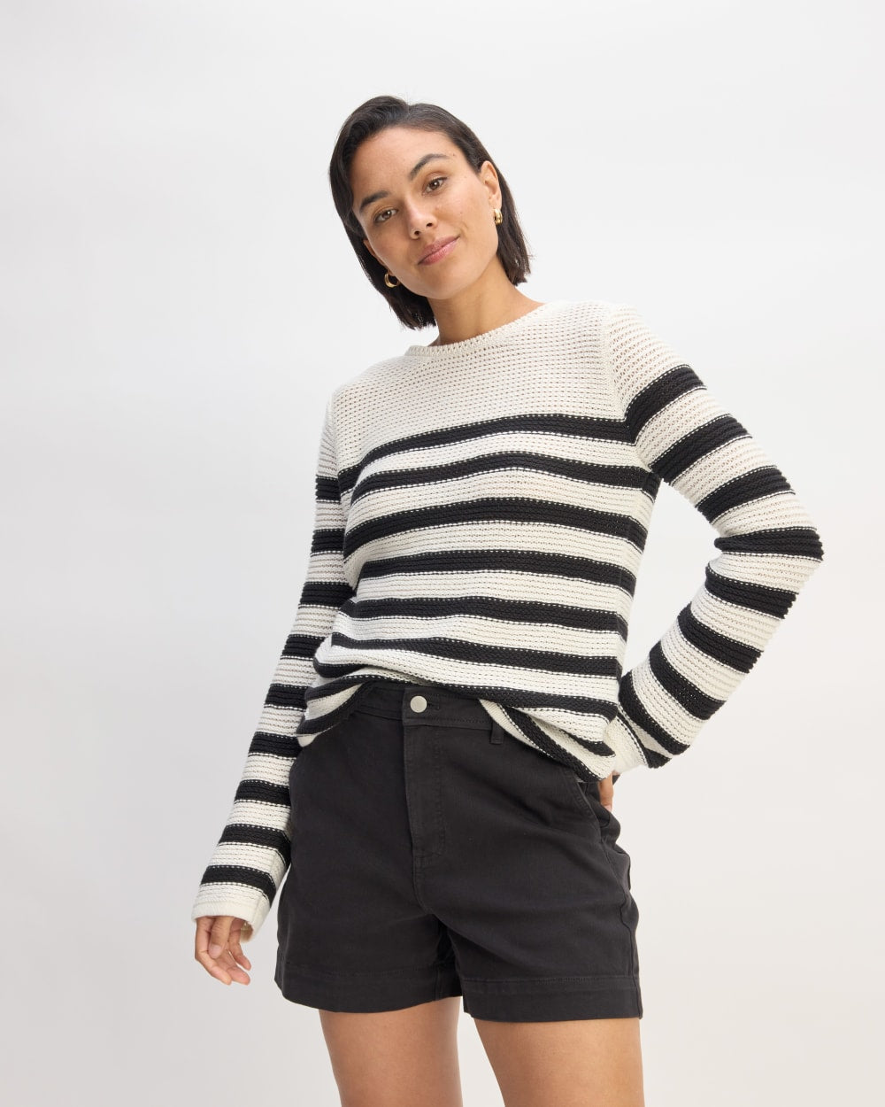 The Organic Cotton Open-Stitch Crew | Black / Bone