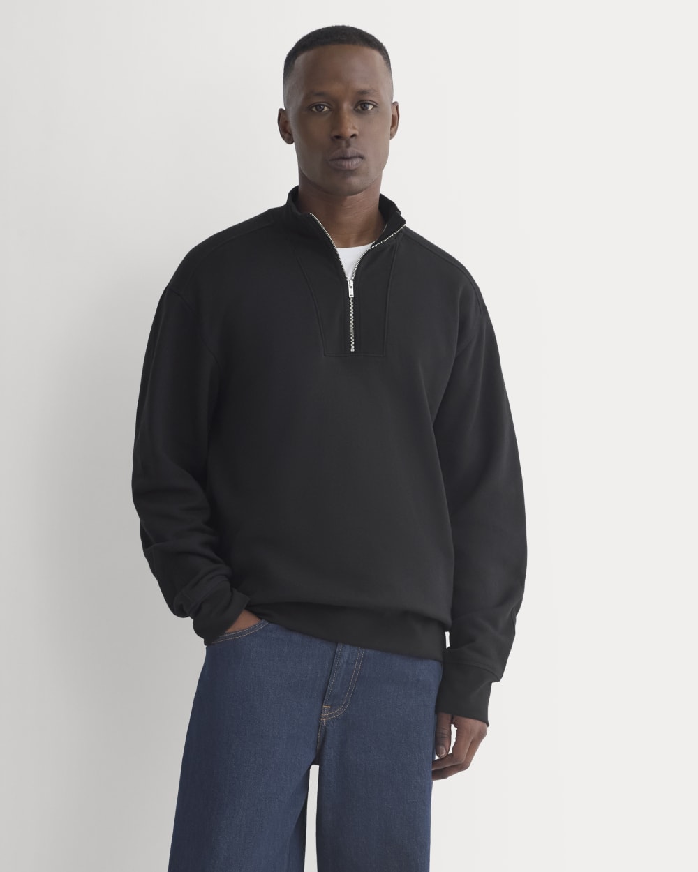 Lightweight Terry Zip Pullover | Black