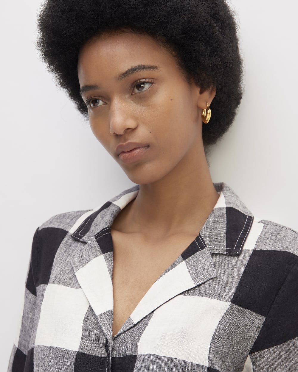 The Shirtdress in Linen | Bone / Black Check