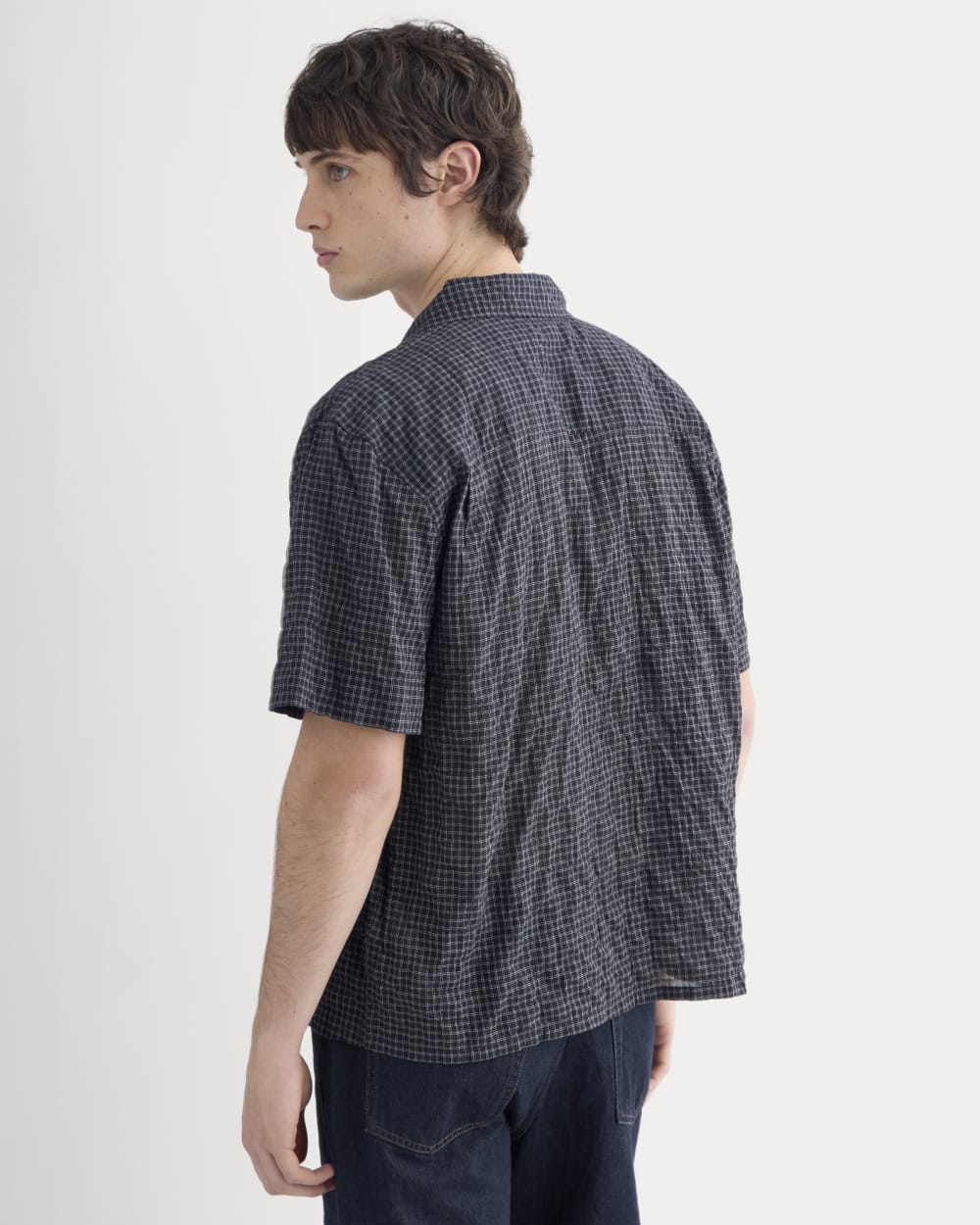 Textured Voile Resort Shirt | Black Plaid