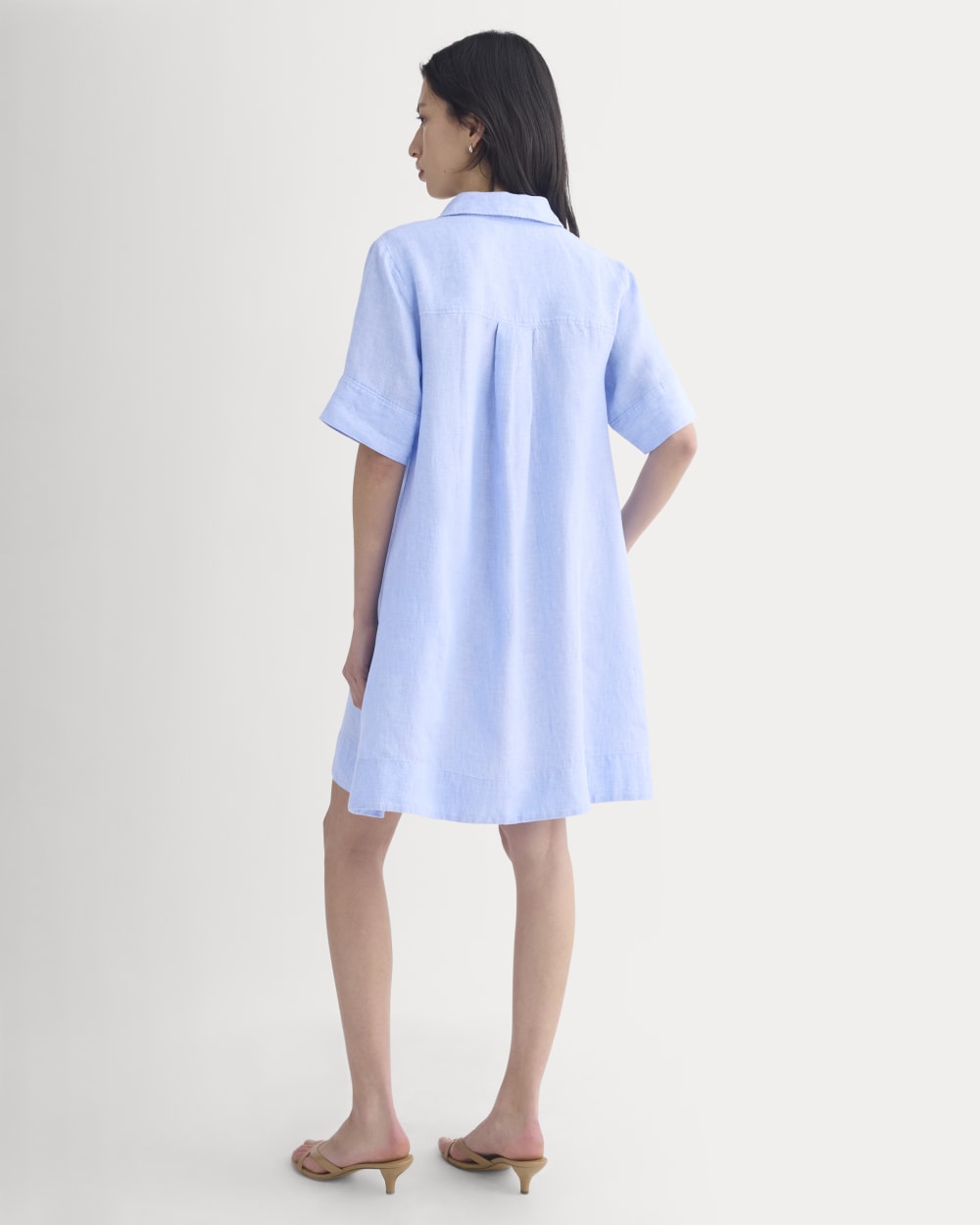 Mini Popover Shirtdress in Linen | Light Blue