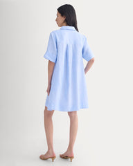 Mini Popover Shirtdress in Linen | Light Blue