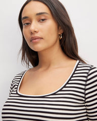 The Luxe Rib Scoop-Neck Tee | Bone / Black