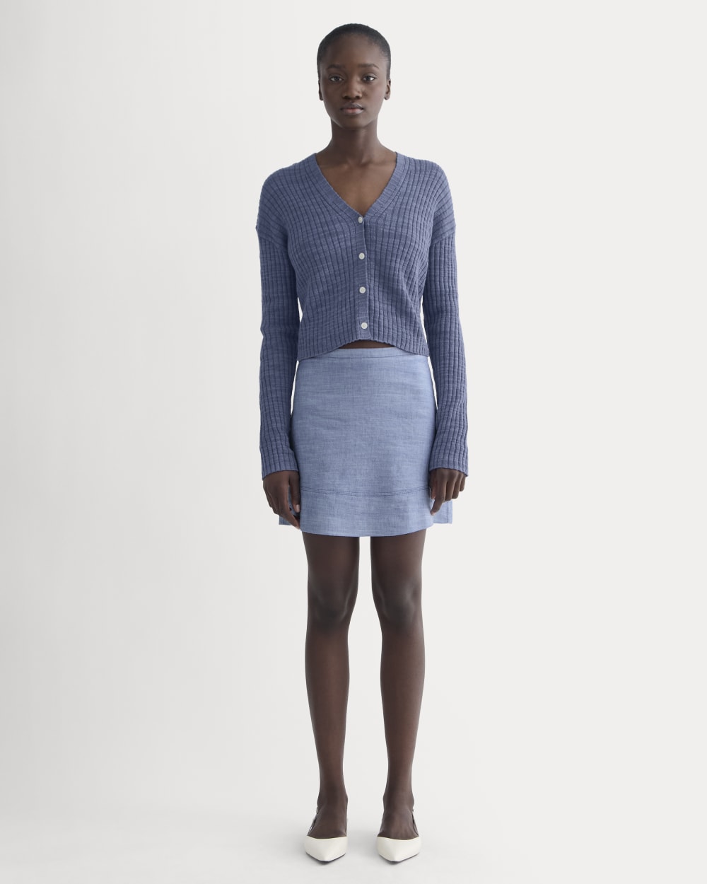 The Ribbed Cardigan in Cotton Linen | Indigo