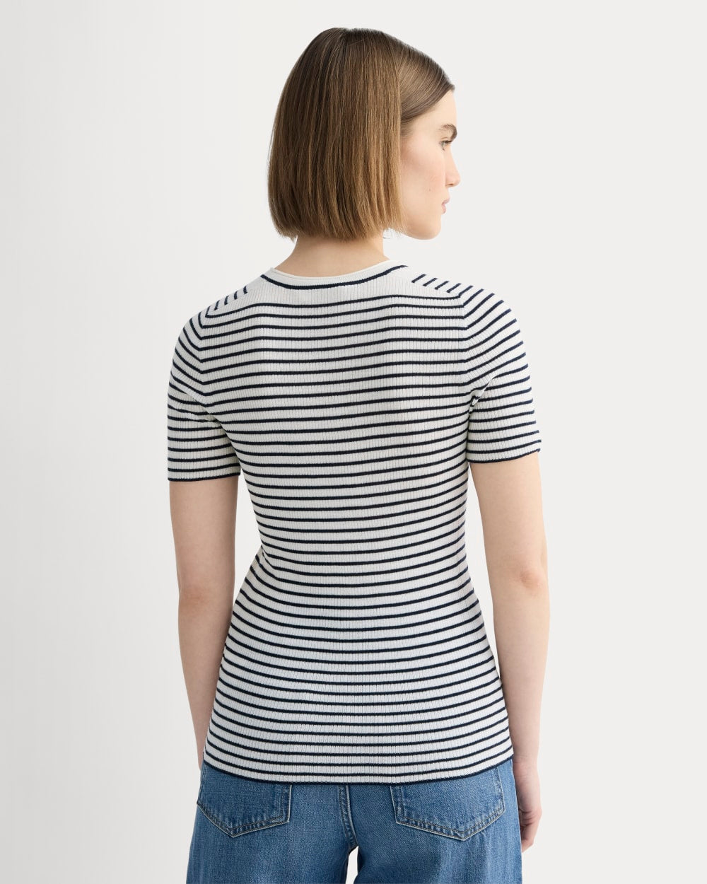 The Sweater Tee in Ultrasoft Merino | Bone/Navy