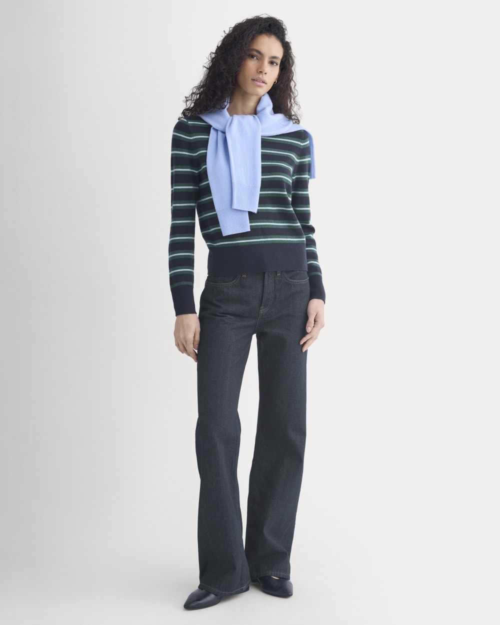 Cashmere Slim Crew Sweater | Hunter Green/Open Air Blue