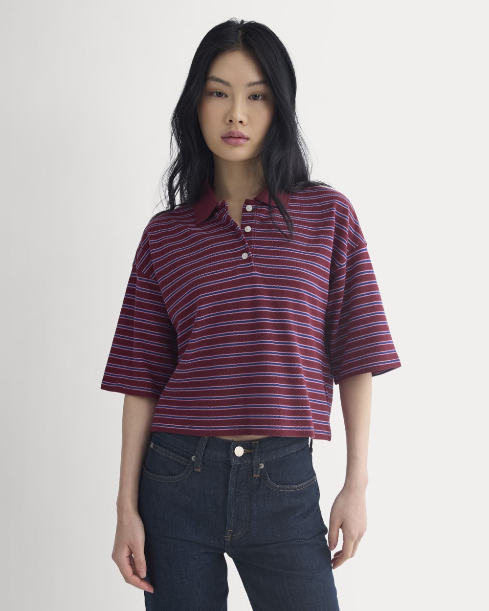 Pique Boxy Polo | Pomegranate/Heather Rose/Estate Blue