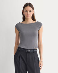 Boatneck Cap-Sleeve Top in Butterknit | Charcoal Grey