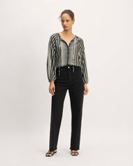 The Gathered Shirt in Butterlite | Black / Bone