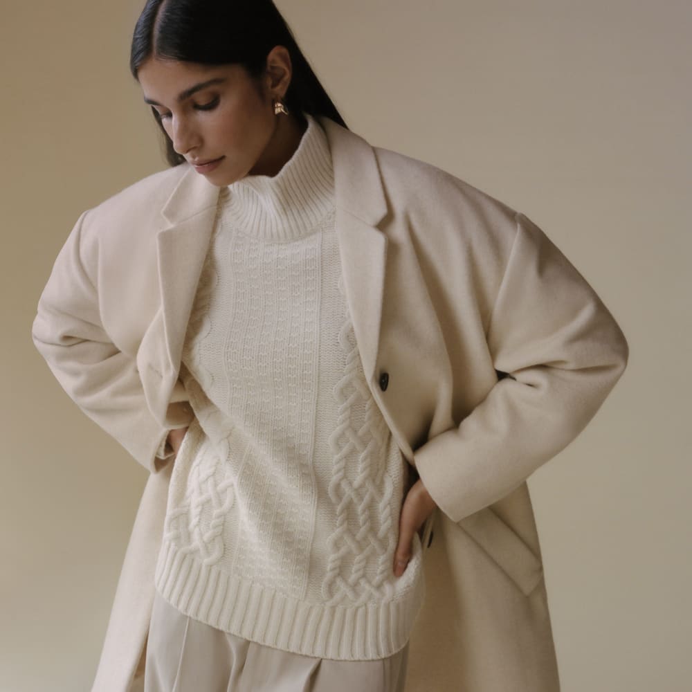 The Felted Merino Cable Sweater | Bone
