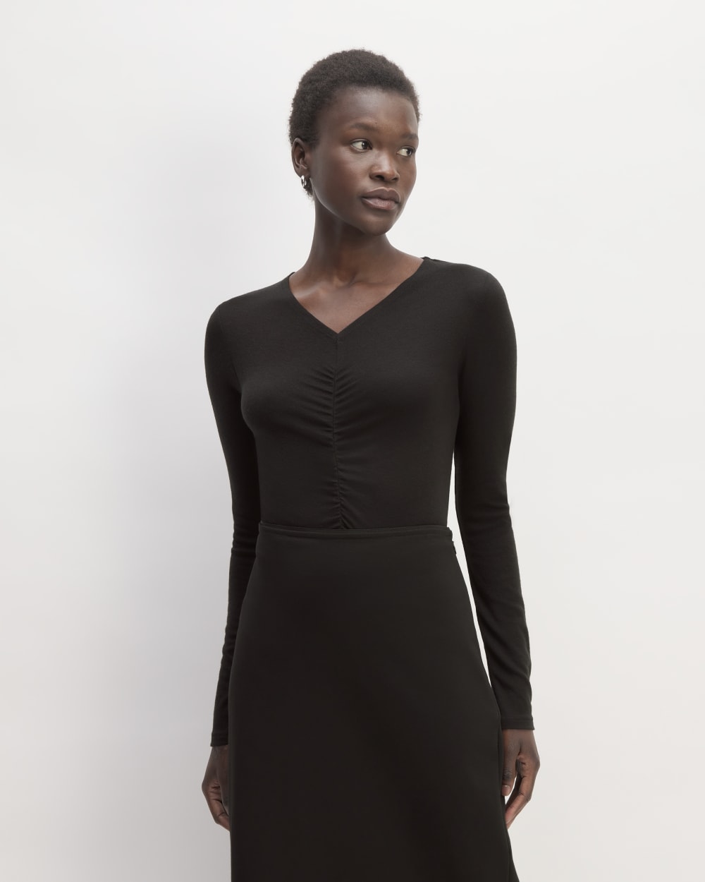 The Ruched V-Neck Tee in Butterluxe | Black